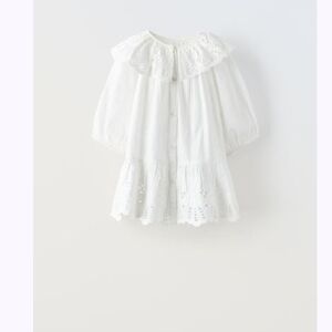 ZARA White Eyelet Lace Ruffled Kids Dress